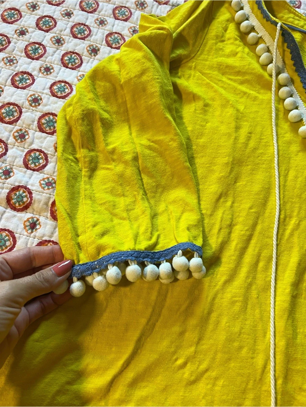 Boden Kasia Yellow Pom Swim Coverup Tunic Dress size 4 / small